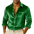 thumbnail image 1 of CharmCyan Men's Luxury Velvet Button-Down Shirt | Loose-Fit Casual Dress Shirt For Party & Daily Wear Green 2XL, 1 of 9