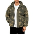 thumbnail image 1 of CharmCyan Men’s Hooded Puffer Jacket with Camouflage Print Full Zip Front Warm Quilted Outerwear with Elastic Cuffs Army Green 2XL, 1 of 2