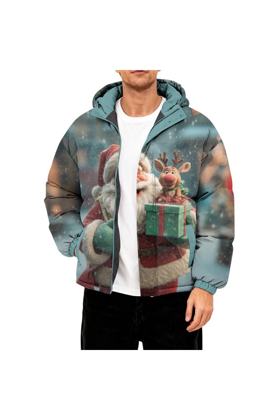 Men's Oversized Casual Down Jacket With Long Sleeves And Hood Dark Gray S