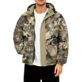 thumbnail image 1 of CharmCyan Men's Hooded Puffer Jacket with Camouflage Print Full Zip Closure Water Resistant Outerwear Casual Fit Winter Coat Light Green 2XL, 1 of 2