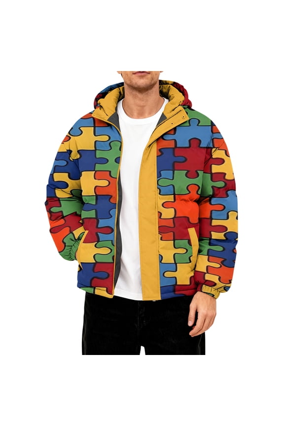 Men's Oversized Casual Down Jacket With Long Sleeves And Hood Orange 3XL