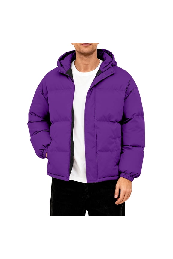 Men's Oversized Casual Down Jacket With Long Sleeves And Hood Purple 2XL