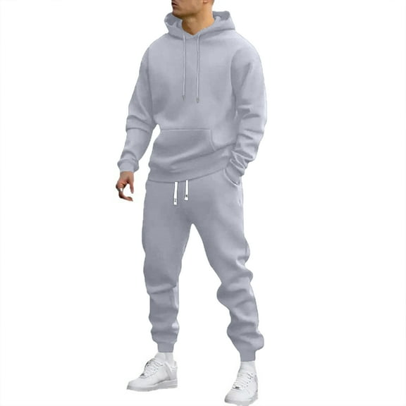 CharmCyan Men's Pullover Hoodie and Jogger Sweatpants Set Casual Long Sleeve Hooded Top and Drawstring Pants Tracksuit Outfit Light Gray XL
