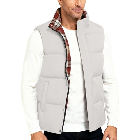 CharmCyan Men's Quilted Vest With Stand Collar Winter Casual Sleeveless Jacket With Pockets Thick Coat Gilet For Outdoor White 3XL