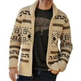 thumbnail image 1 of CharmCyan Men's Shawl Collar Cardigan Sweater with Geometric Pattern Knit Zip Up Front and Long Sleeves for Casual Wear Khaki 2XL, 1 of 2