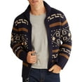 thumbnail image 1 of CharmCyan Men's Shawl Collar Cardigan Sweater with Geometric Pattern Knit Zip Up Front and Long Sleeves for Casual Wear Navy L, 1 of 2