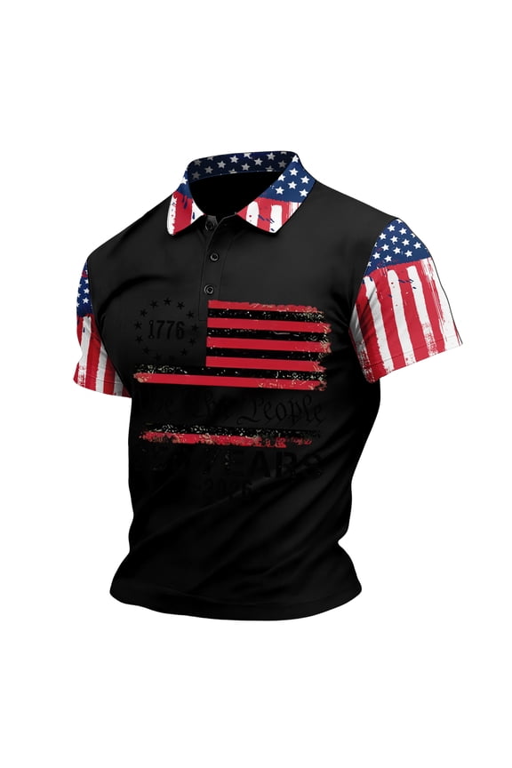 Men’s Short Sleeve Polo Shirt with Printed Collar and Sleeve Design Button Closure Comfortable Fit Casual Style
