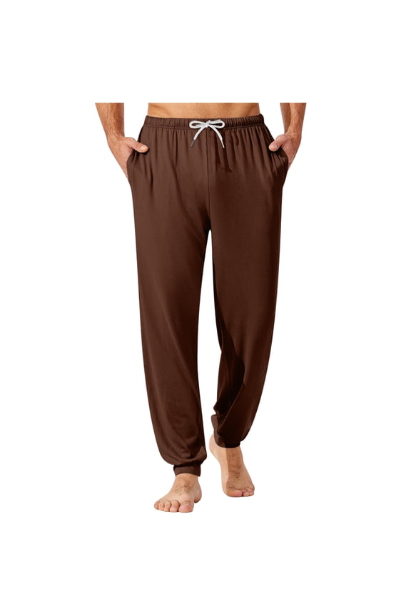 Men’s Soft Cotton Lounge Pants with Drawstring Waist, Lightweight Pajama Bottoms for Sleepwear and Relaxation Coffee L