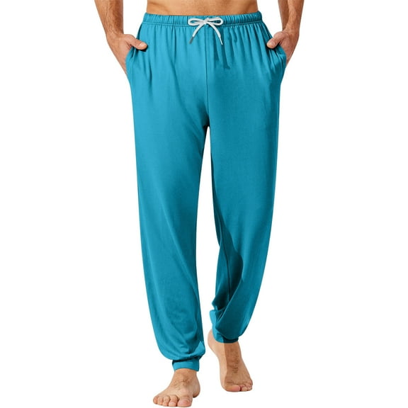 CharmCyan Men’s Soft Cotton Lounge Pants with Drawstring Waist, Lightweight Pajama Bottoms for Sleepwear and Relaxation Cyan L