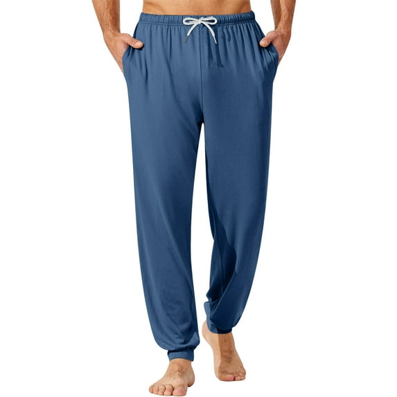 CharmCyan Men’s Soft Cotton Lounge Pants with Drawstring Waist, Lightweight Pajama Bottoms for Sleepwear and Relaxation Dark Blue 2XL