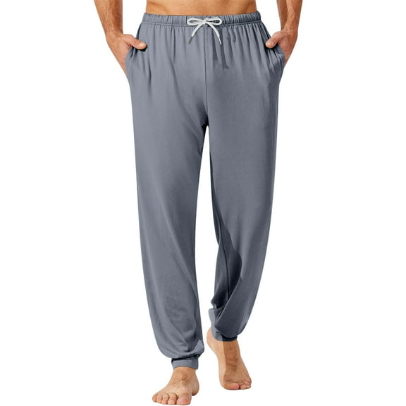 CharmCyan Men’s Soft Cotton Lounge Pants with Drawstring Waist, Lightweight Pajama Bottoms for Sleepwear and Relaxation Gray 2XL