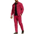 thumbnail image 1 of CharmCyan Men’s Two Piece Casual Jacket and Pants Set Long Sleeve Button Front Shirt Top with Straight Leg Trousers for Everyday Wear Red M, 1 of 1