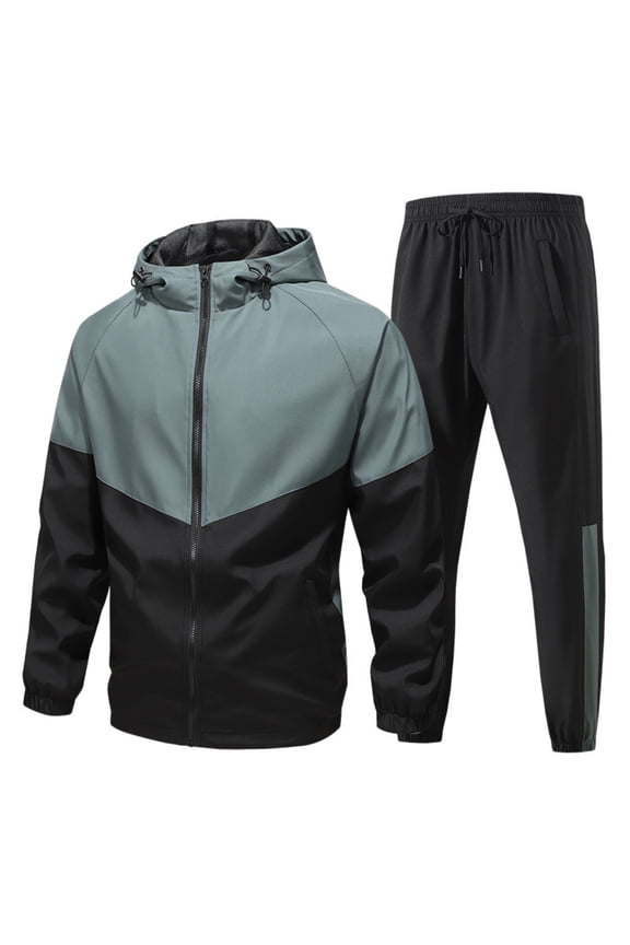 Men's Two Piece Hooded Track Suit Set Full Zip Windbreaker Jacket and Elastic Waist Pants Lightweight Sportswear Mint Green M