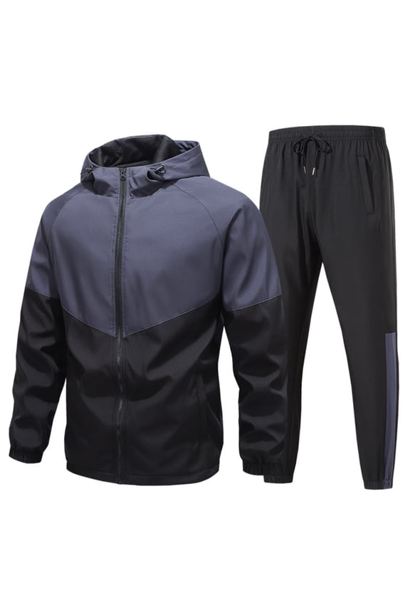 Men's Two Piece Hooded Track Suit Set Full Zip Windbreaker Jacket and Elastic Waist Pants Lightweight Sportswear Purple 2XL