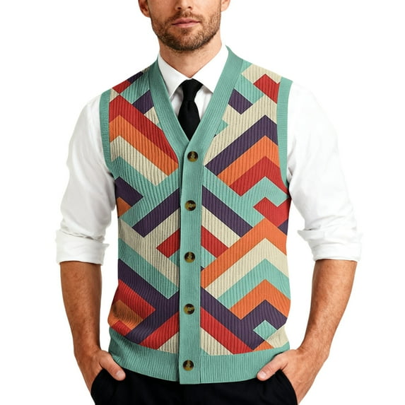 CharmCyan Men's V-Neck Sleeveless Knit Cardigan Vest Mint Green S