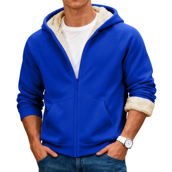 CharmCyan Men's Winter Fleece-Lined Hooded Jacket | Warm Thick With Zipper Closure & Multiple Pockets For Casual & Outdoor Dark Blue XL
