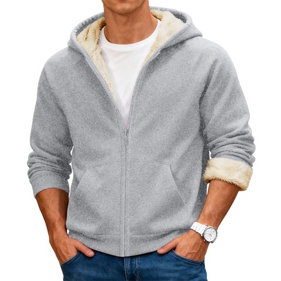 CharmCyan Men's Winter Fleece-Lined Hooded Jacket | Warm Thick With Zipper Closure & Multiple Pockets For Casual & Outdoor Light Gray L