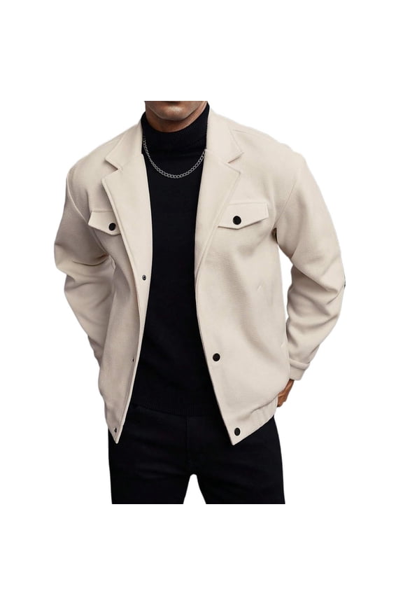 Men's Wool Blend Shirt Jacket Button Down Shacket Long Sleeve Casual Overshirt Workwear With Flap Pockets Beige 2XL