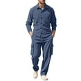 thumbnail image 1 of CharmCyan Mens Corduroy Two Piece Set Long Sleeve Button Down Shirt and Cargo Pants Outfit with Pockets Casual Relaxed Fit Tracksuit for Everyday Wear Navy L, 1 of 2