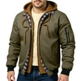thumbnail image 1 of CharmCyan Mens Hooded Bomber Jacket with Full Zip Front Quilted Lining and Multiple Pockets for Outdoor Casual Wear Green S, 1 of 1