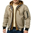 thumbnail image 1 of CharmCyan Mens Hooded Bomber Jacket with Full Zip Front Quilted Lining and Multiple Pockets for Outdoor Casual Wear Khaki L, 1 of 1