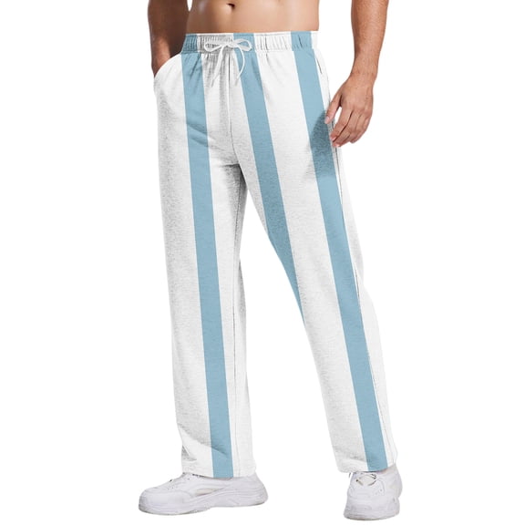 CharmCyan Mens Lightweight Breathable Striped Lounge Pants with Elastic Waistband and Adjustable Drawstring for Comfortable Fit Light Blue L