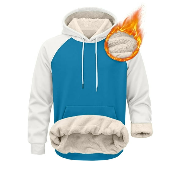 CharmCyan Mens Sherpa Lined Fleece Hoodie Warm Winter Pullover Sweatshirt Casual Long Sleeve Hooded Top with Kangaroo Pocket Blue L