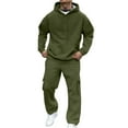thumbnail image 1 of CharmCyan Mens Two Piece Hoodie and Sweatpants Set Casual Loose Fit Pullover Hooded Top with Drawstring and Cargo Pants for Everyday Wear Army Green L, 1 of 2