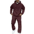 thumbnail image 1 of CharmCyan Mens Two Piece Hoodie and Sweatpants Set Casual Loose Fit Pullover Hooded Top with Drawstring and Cargo Pants for Everyday Wear Wine 2XL, 1 of 2