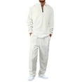 thumbnail image 1 of CharmCyan Mens Two Piece Outfit Long Sleeve Pullover Top with Half Zip and Drawstring Elastic Waist Pants Set Casual Tracksuit White XL, 1 of 2