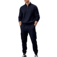 thumbnail image 1 of CharmCyan Mens Waffle Knit Two Piece Set Zipper Pullover Long Sleeve Top and Cargo Jogger Pants Casual Loungewear Outfit Set for Everyday Comfort Navy XL, 1 of 2