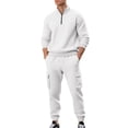thumbnail image 1 of CharmCyan Mens Waffle Knit Two Piece Set Zipper Pullover Long Sleeve Top and Cargo Jogger Pants Casual Loungewear Outfit Set for Everyday Comfort White 2XL, 1 of 2