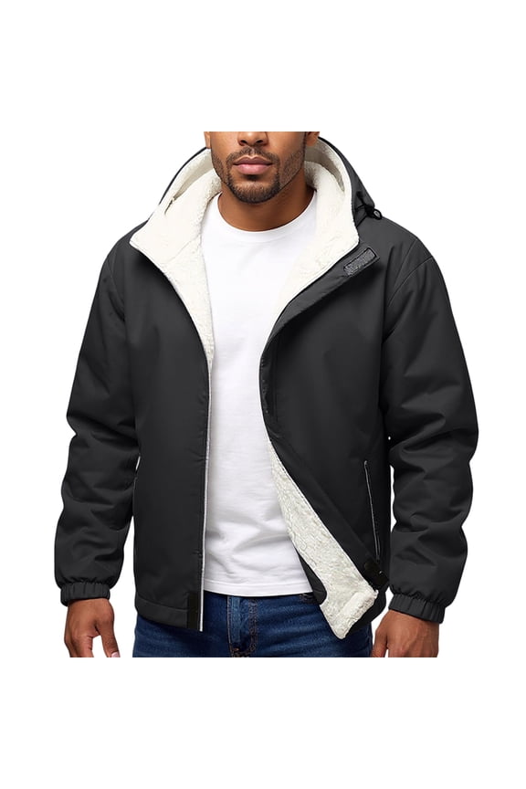 Mens Waterproof Winter Jacket with Fleece Lining Hooded Windbreaker Outerwear Warm Casual Coat for Cold Weather Activities Black 2XL