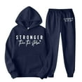 thumbnail image 1 of CharmCyan Red Hooded Sweatshirt and Sweatpants Set, STRONGER THAN THE STORM Motivational Print, Unisex Casual Tracksuit, Soft Fleece, Comfortable Loungewear for Men and Women Navy M, 1 of 5