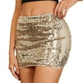 thumbnail image 1 of CharmCyan Sequin Mini Skirt for Women High Waist Bodycon Stretchy Short Skirt Shimmering Club Party Wear Above Knee Length Gold S, 1 of 5