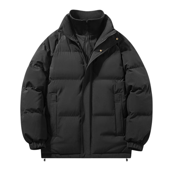 CharmCyan Unisex Oversized Cotton Jacket Faux Two-Piece Lined Patchwork Cotton Coat Black 3XL