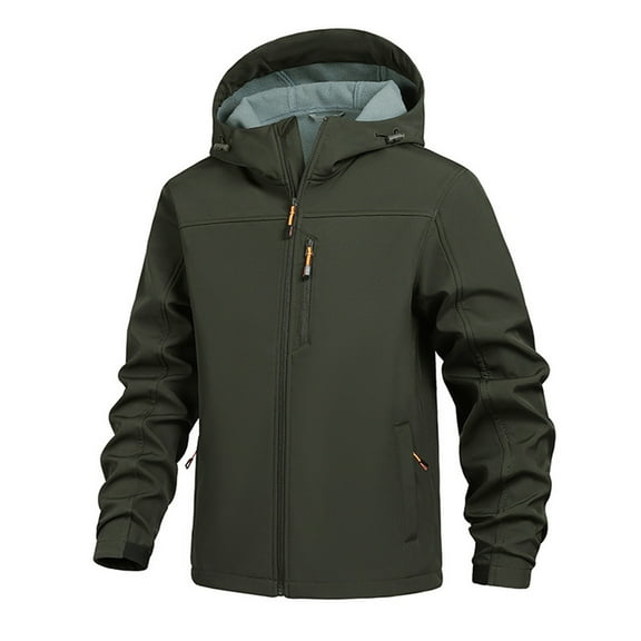 CharmCyan Waterproof Softshell Jacket for Men Outdoor Windproof Lightweight Hooded Raincoat Hiking Camping Travel Workwear Army Green E M