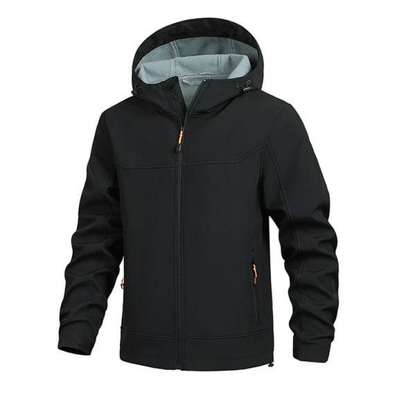 CharmCyan Waterproof Softshell Jacket for Men Outdoor Windproof Lightweight Hooded Raincoat Hiking Camping Travel Workwear Black C 2XL