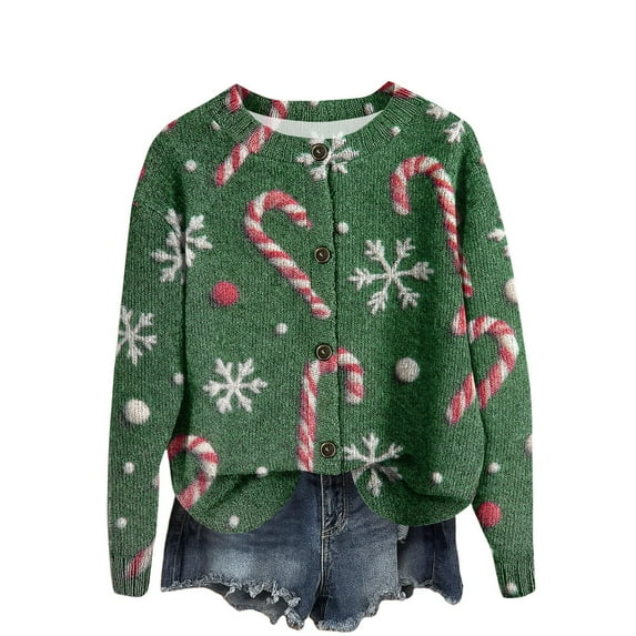 CharmCyan Women Knitted Button Down Cardigan Long Sleeve Casual Crewneck Lightweight Sweater Top for Spring and Autumn Wear Dark Green L