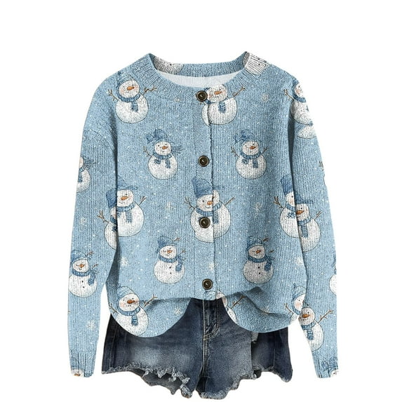 CharmCyan Women Knitted Button Down Cardigan Long Sleeve Casual Crewneck Lightweight Sweater Top for Spring and Autumn Wear Light Blue L