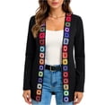 thumbnail image 1 of CharmCyan Women's Casual Bohemian Style Floral Applique Cardigan Knitted Long Sleeve Jacket Black L, 1 of 2