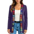 thumbnail image 1 of CharmCyan Women's Casual Bohemian Style Floral Applique Cardigan Knitted Long Sleeve Jacket Purple L, 1 of 2