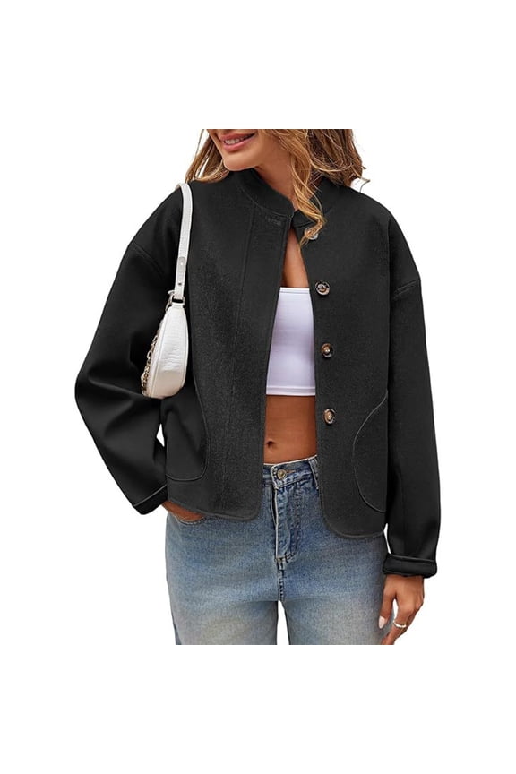 Women's Casual Fashion Lapel Knitted Long Sleeve Jacket Black 2XL