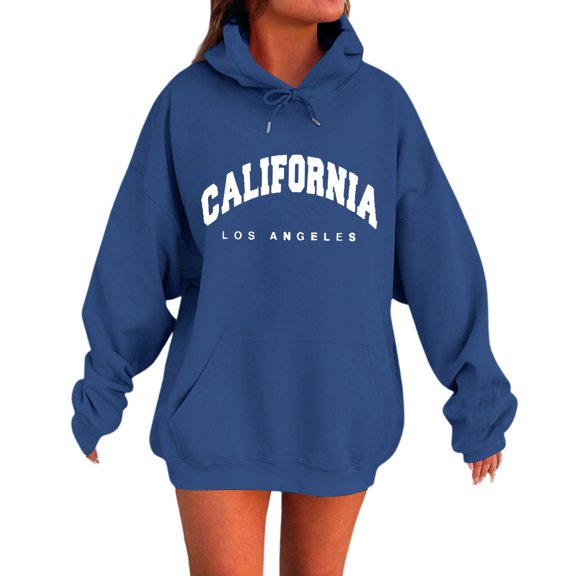 CharmCyan Women's Casual Hooded Long-sleeved Printed Letter Baseball Jacket Plus Velvet And Thick Warm Sweatshirt Blue S