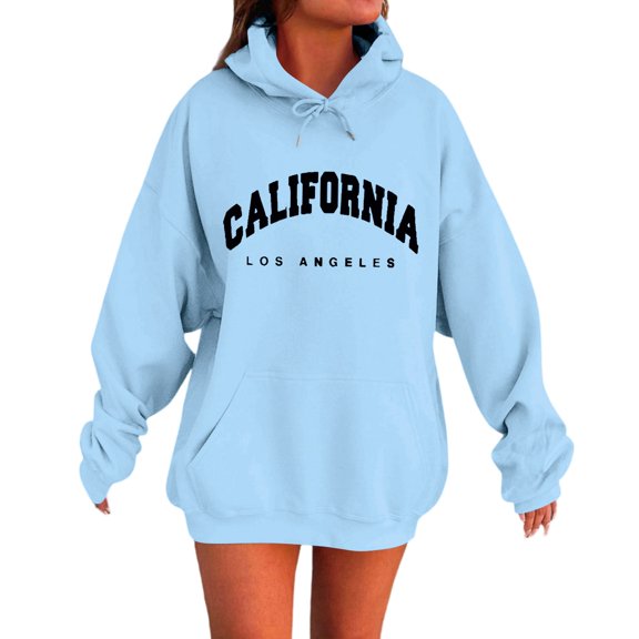 CharmCyan Women's Casual Hooded Long-sleeved Printed Letter Baseball Jacket Plus Velvet And Thick Warm Sweatshirt Sky Blue 2XL