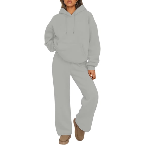 CharmCyan Women's Casual Hooded Sweatshirt With Oversized Wide-Leg Joggers Set Light Gray S