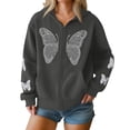 thumbnail image 1 of CharmCyan Women's Casual Loose Winter Butterfly Zipper Hooded Long Sleeve Pocket Jacket Dark Gray XL, 1 of 2