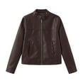 thumbnail image 1 of CharmCyan Women's Casual Solid Color Stand Up Collar Long Sleeved Zipper Pocket Jacket Motorcycle Suit Jacket Leather Jacket Coffee M, 1 of 1