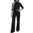 thumbnail image 1 of CharmCyan Women's Casual Temperament Commuting Wide-leg Pants Solid Color Two-piece Suit Black L, 1 of 2
