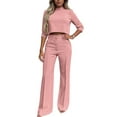 thumbnail image 1 of CharmCyan Women's Casual Temperament Commuting Wide-leg Pants Solid Color Two-piece Suit Pink L, 1 of 2
